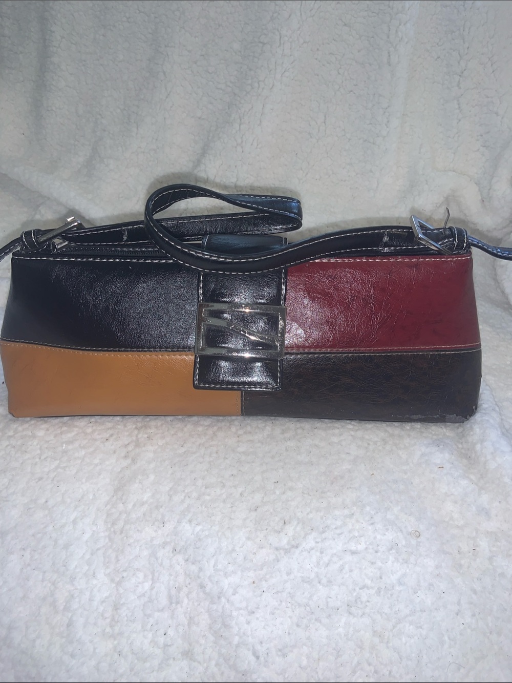 Vittorio Styled Multicolor Patchwork Clutch — Black, Red, Tan, Brown